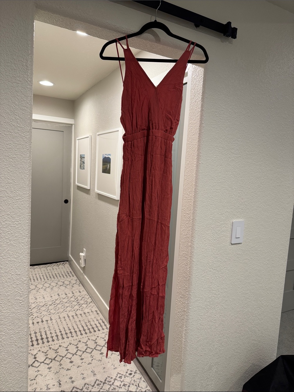Lulu's Rust Red V-Neck Maxi Dress with Spaghetti Straps